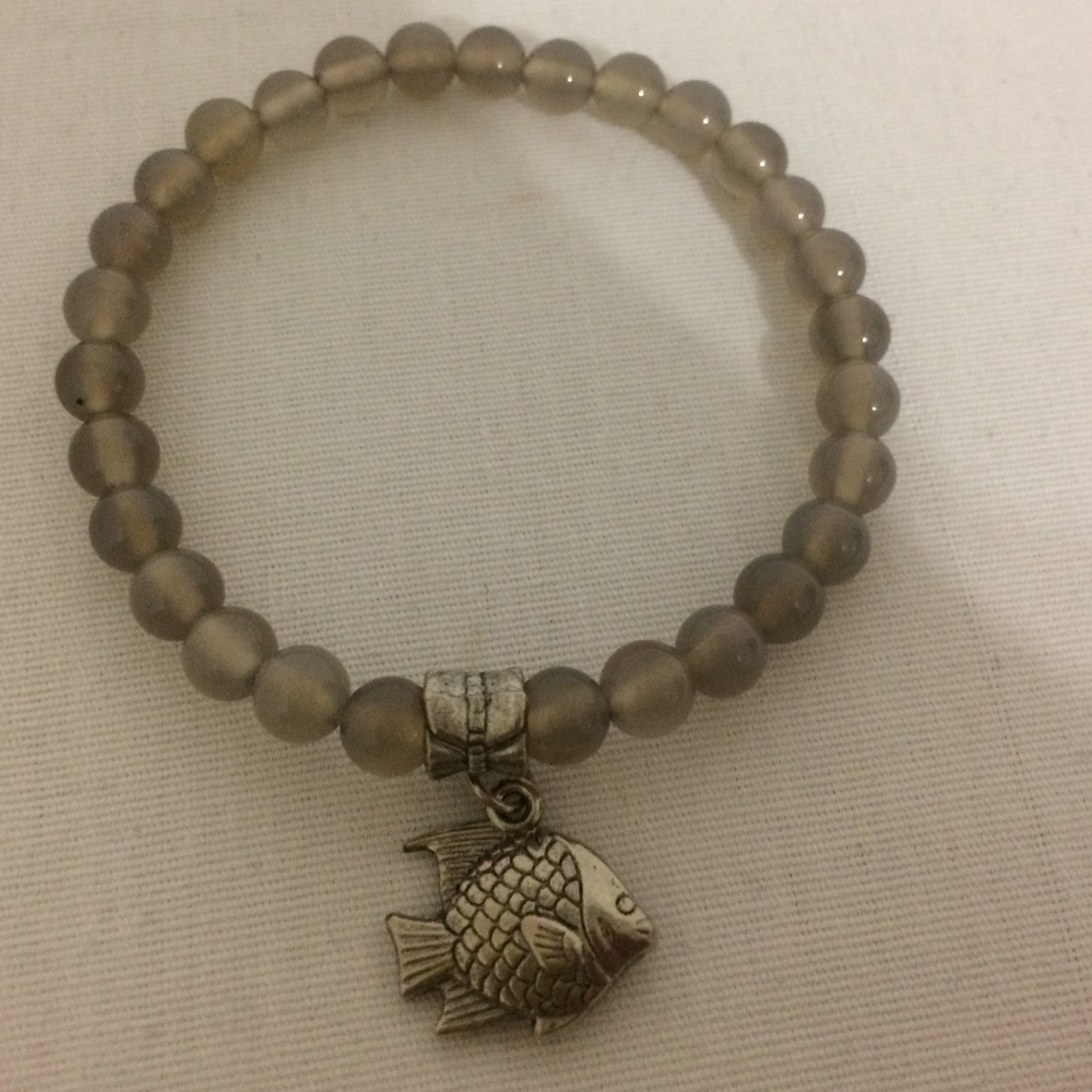 Women's Gray Natural Stone Stretch Bracelet - Picture 1 of 2